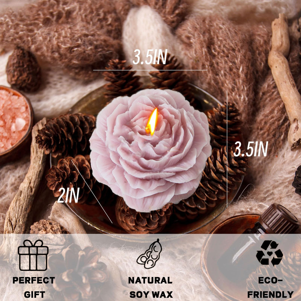 Peony Flower Shape Candles 1 Pack Soy Wax Decorative Candle for Bedroom Home Scented Candle Gift to Friends Family (Dark Purple)