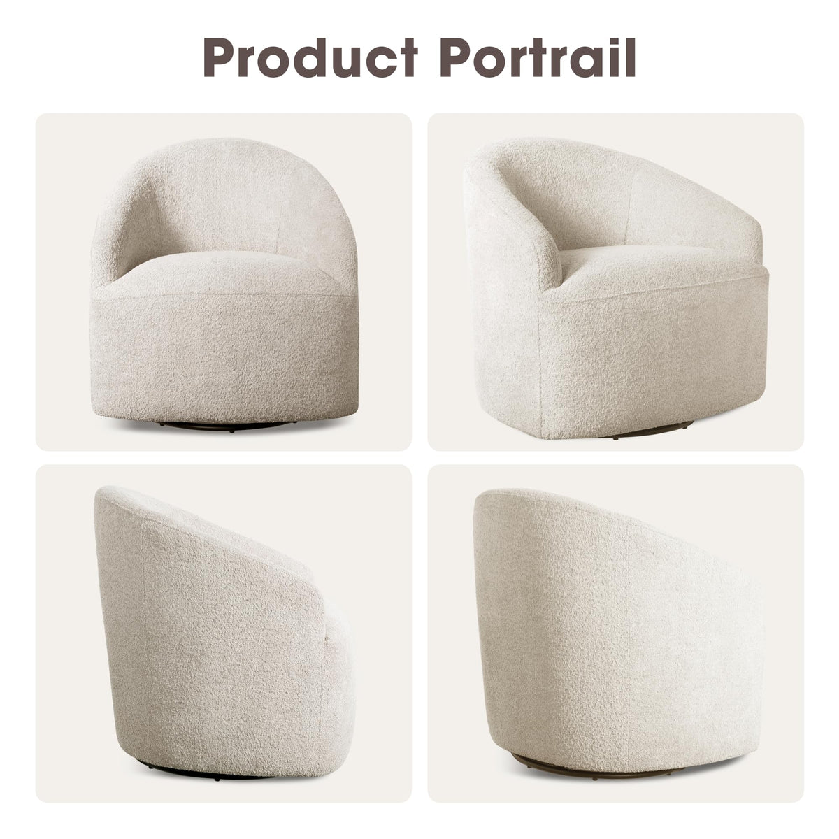 Ink+Ivy Bonn Swivel Accent Chair Cozy Plush Boucle Upholstered Barrel Chair for Living Room, Modern Family Room Sofa Bedroom Lounge Furniture, 30" W Cream