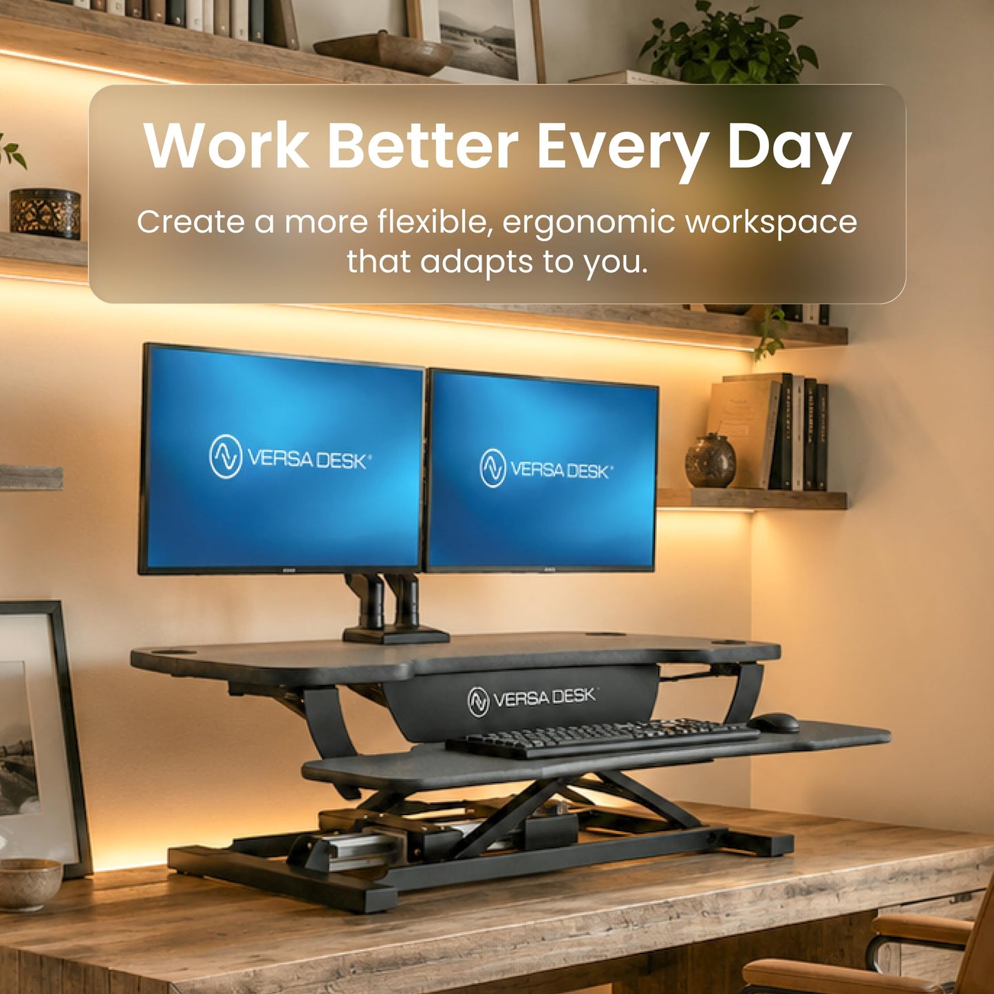 VERSADESK Electric Standing Desk Converter, 48 Inch PowerPro Height-Adjustable Sit Stand Desktop Riser, Keyboard Tray, USB Charging Port, 48" W X 24" D, Black