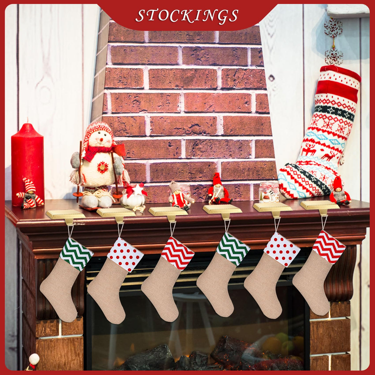 Sunshane 6 Pieces Christmas Stocking Holders Mantel Stocking Hanger Hooks Fireplace Mantle Metal Hang Bases for Xmas Party Decorations (Gold)