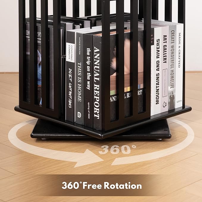 YOWOS Rotating Bookshelf Tower, 360° Display Spinning Bookcase, Bamboo