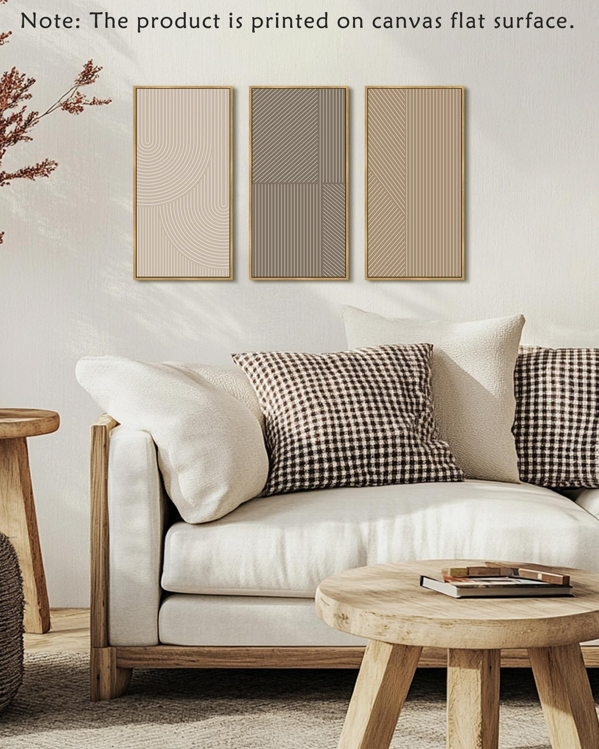 KUVIOKE Boho Minimalist Abstract Framed Wall Art Modern Line Wall Decor Geometric Artwork Kitchen Dining Room 8x16in3pcs Natural Framed