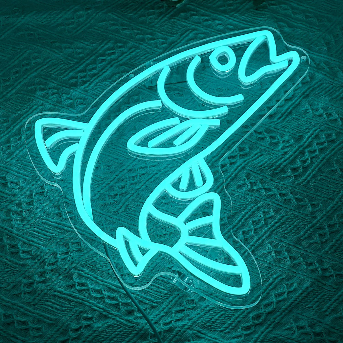Fish Neon Sign for Wall Decor Blue Salmon Neon Light Fishing Neon Light Sign Ocean Led Light Sign for Fish Shop Bedroom Living Room Restaurant Office Kitchen Decoration