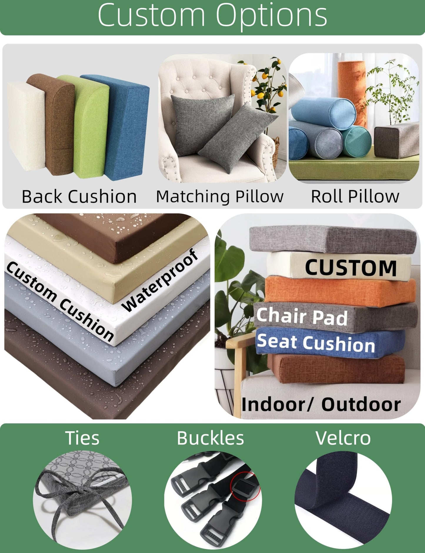 Kiyeocca Custom Cushion for Indoor Outdoor, Non-Slip Bay Window Seat Cushion, Replacement Foam Pad, Sofa Booster Cushion with Piping, Black