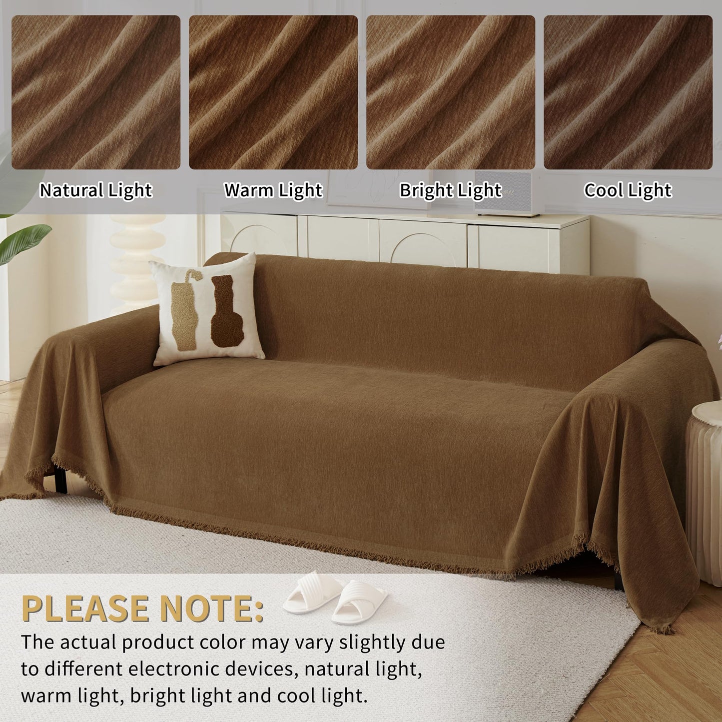 KaviKon Sectional Couch Covers 2-Piece for L Shape Sofa, Chenille Washable Sofa Cover for 2-3 Cushion Couch, Non-Slip Furniture Protector for Dogs,Pets, Soft Couch Blanket Slipcovers Sets (L-Brown)