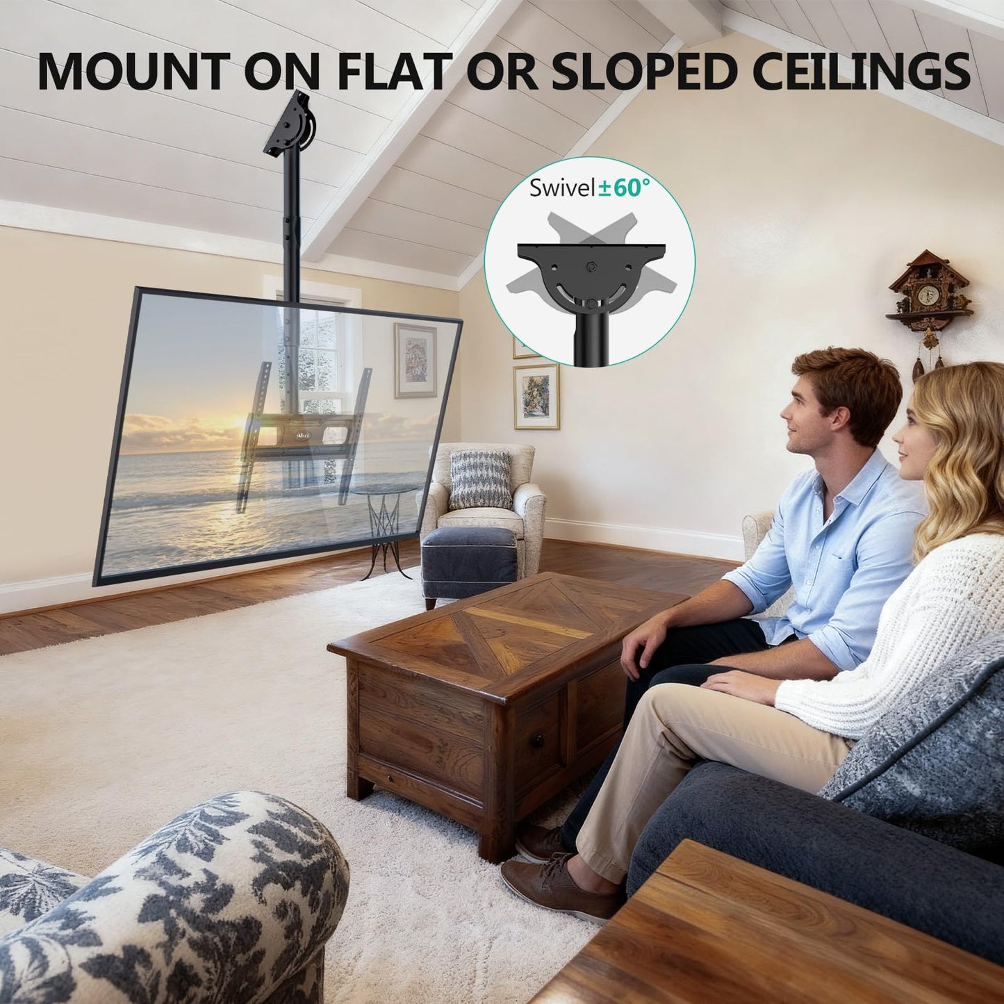 WALI Ceiling TV Mount Long Arm, Full Motion Adjustable Bracket Fits Most LED, LCD TVs 26 to 65 inch, up to 99lbs, Height Extension up to 35.8 Inch, Mounting Holes up to 400x400mm (CM2665XL-P), Black