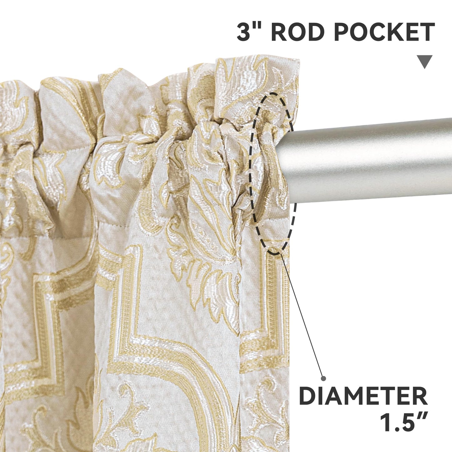Loom and Mill Elegant Damask Curtains for Bedroom, Textured Lined Jacquard Curtains 2 Panels with Tiebacks, Beige Gold Floral Window Curtain for Living Room Banquet, Rod Pocket(52”x84”, 2 Panels)