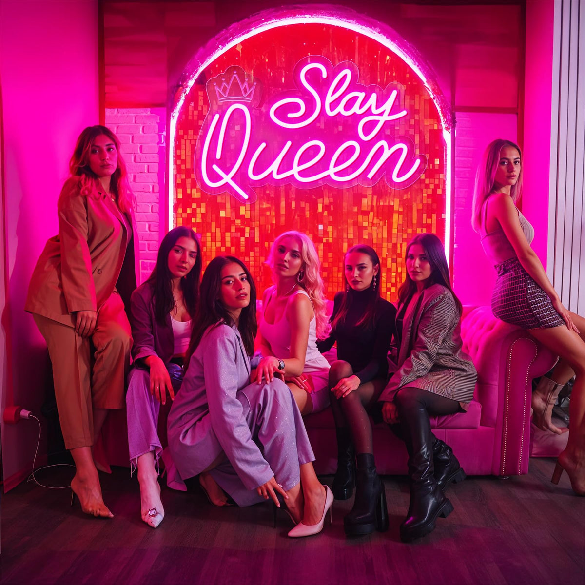 Slay Queen Neon Sign for Wall Decor, Adjustable LED Light Up Signs USB Powered Pink White Neon Sign for Girl Women Birthday Valentines Christmas Bedroom Dorm Wall Art Decor