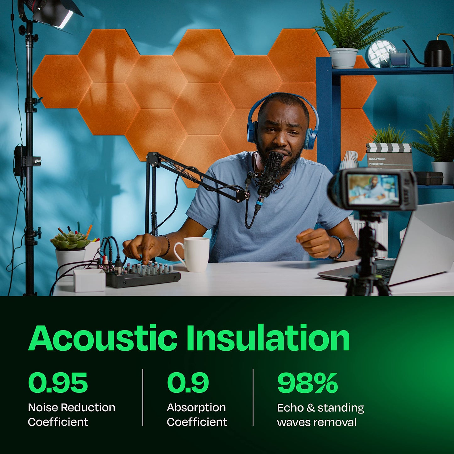 Ekkogo Acoustic Panels 12-Pack Soundproof Wall Panels 12"X10.4"X0.4" Sound Panels High Density Sound Dampening Panels - [70'S Orange Hexagon]