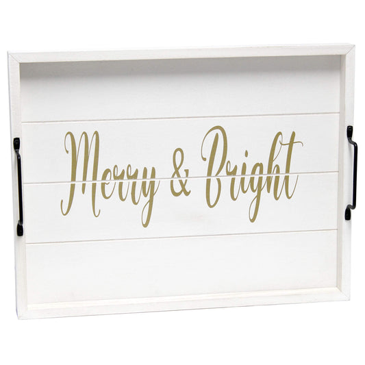 Elegant Designs HG2000-WMB Christmas Decoration 15.50" x 12", Decorative Wood Serving Tray w/Handles, White Wash Merry & Bright