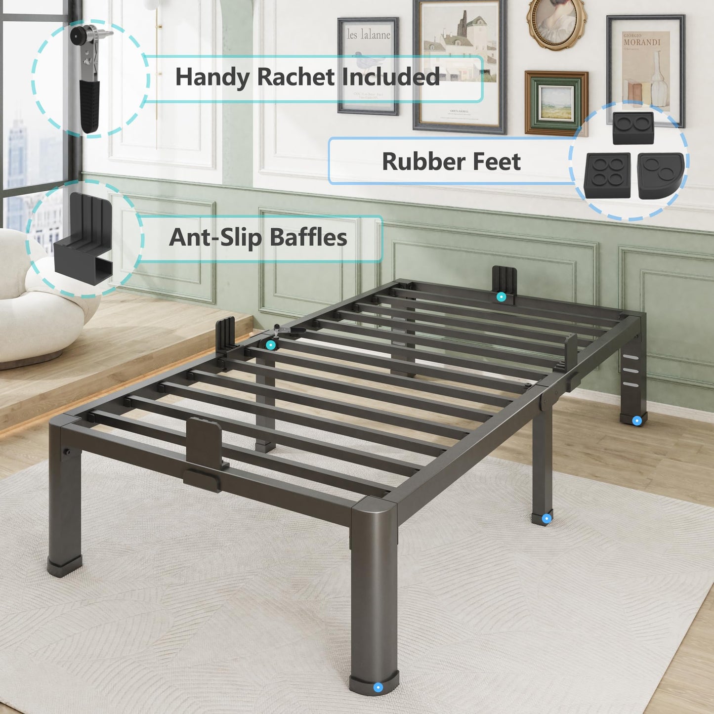 Bilily 14 Inch Twin Size Bed Frame, Sturdiness Metal Twin Platform Bed Frame with Storage, No Box Spring Needed, Noiseless, Ease of Assembly