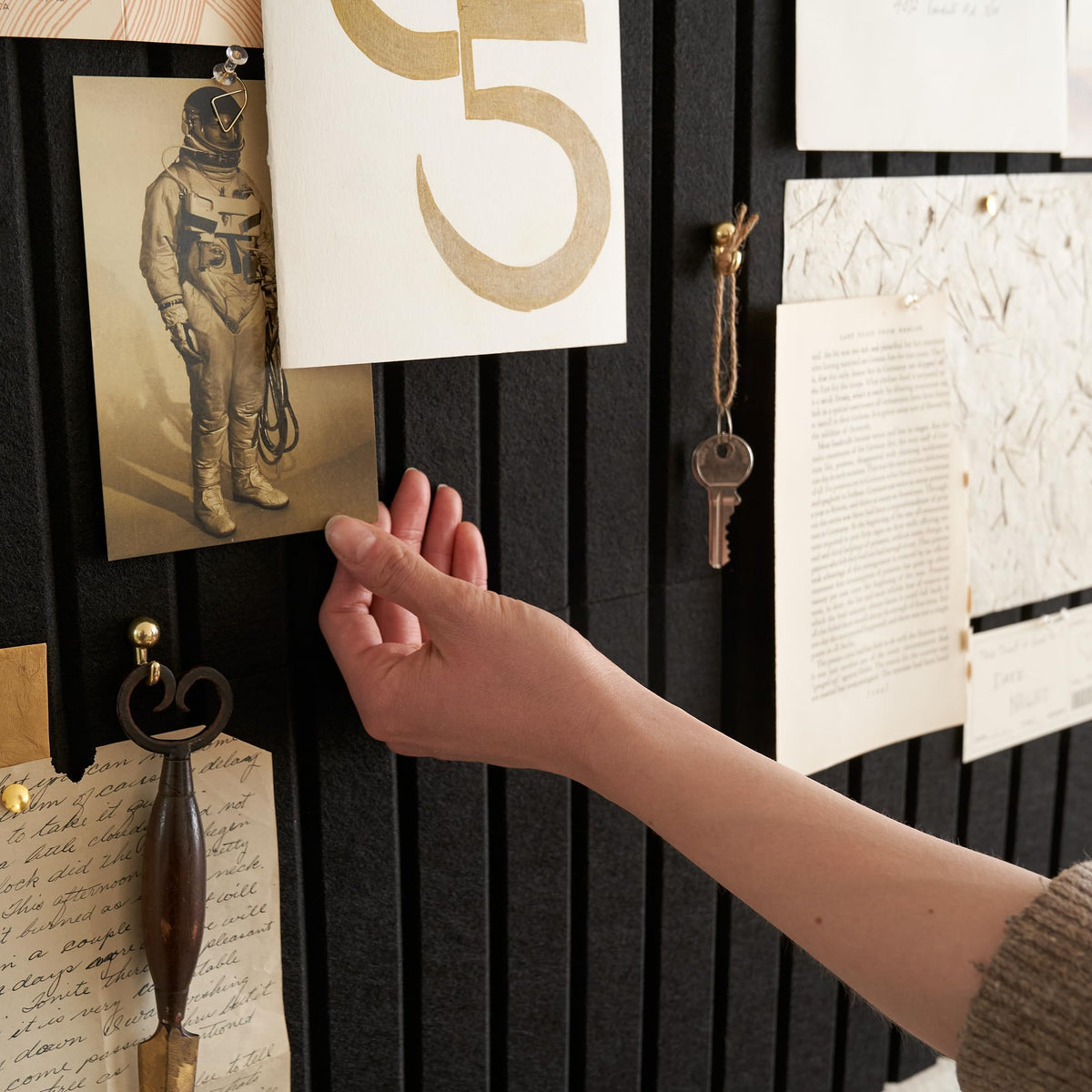 Large Felt Bulletin Board - Stylish Perfectly Sized 35" x 47" Cork Board Alternative for Office & Wall Decor – 12 Customizable Adhesive Tiles w/Golden Pins are Perfect to Display Your Photos