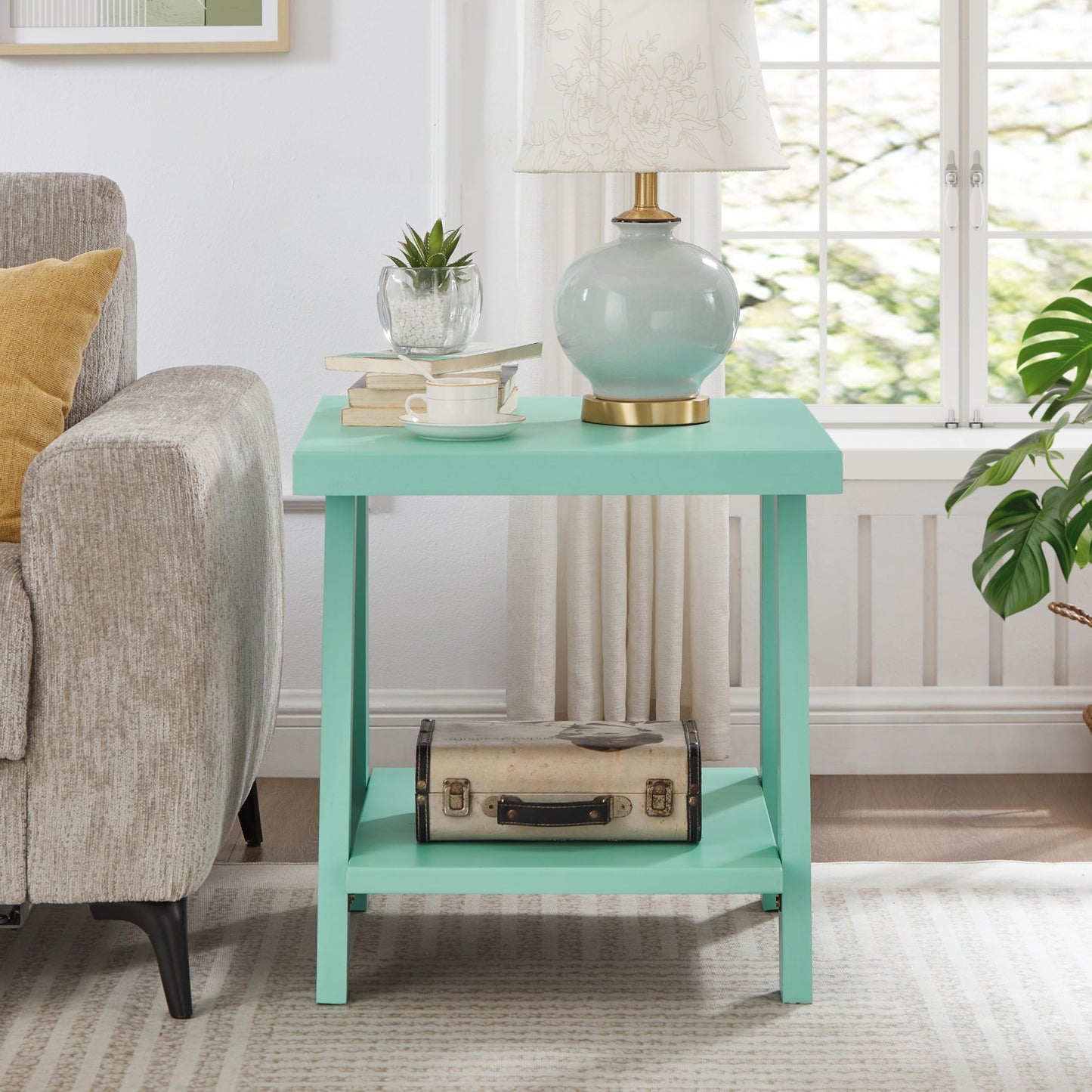 Roundhill Furniture Athens Contemporary Wood Shelf End Table in Teal
