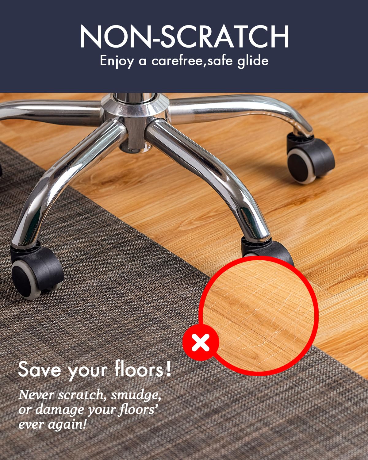 Baroyal Office Chair Mat for Hardwood Floor Under Desk Computer Rolling Chair Mat for Wood/Tile Floor Non-Slip Heavy Duty Desk Rug PVC Plastic Hard Floor Protector 36" x 48" (Dark Walnut)