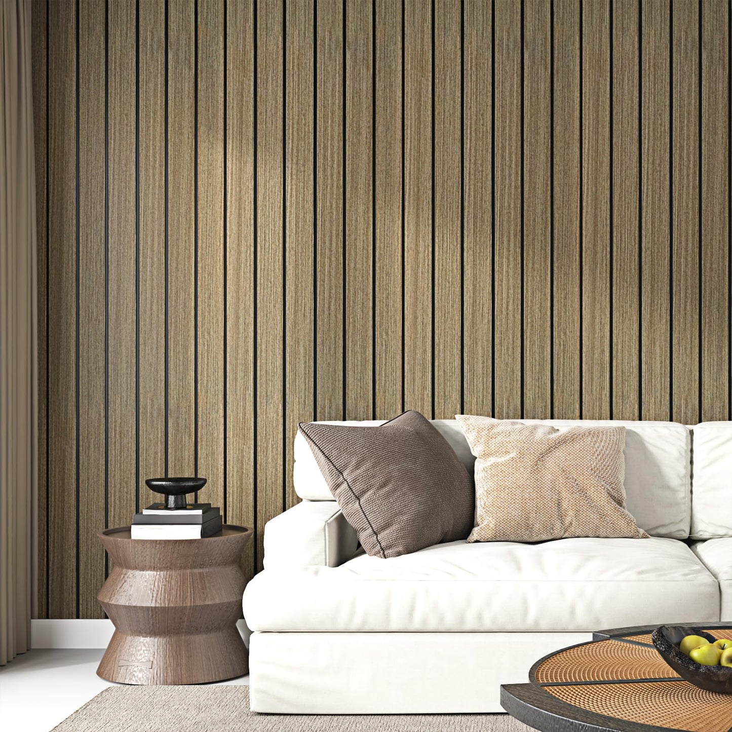 STICKEEP PVC Wood Slat Wall Panel 197"x23.6" Brown Acoustic Wall Panels Peel and Stick Self Adhesive 3D Wooden Slat Wallpaper Soundproof Foam Paneling for Bedroom Living Room Studio Ceilings