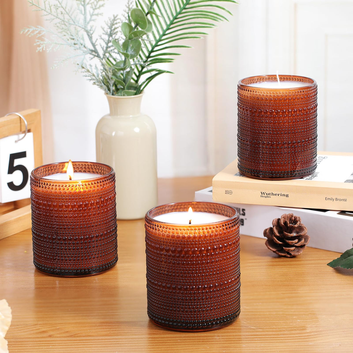 DARJEN 14 OZ Amber Candle Jars for Making Candles- 8 Pack Empty Glass Candle Making Jars with Bamboo Lids and Labels, Candle Making Supplies Candle Containers for Home DIY