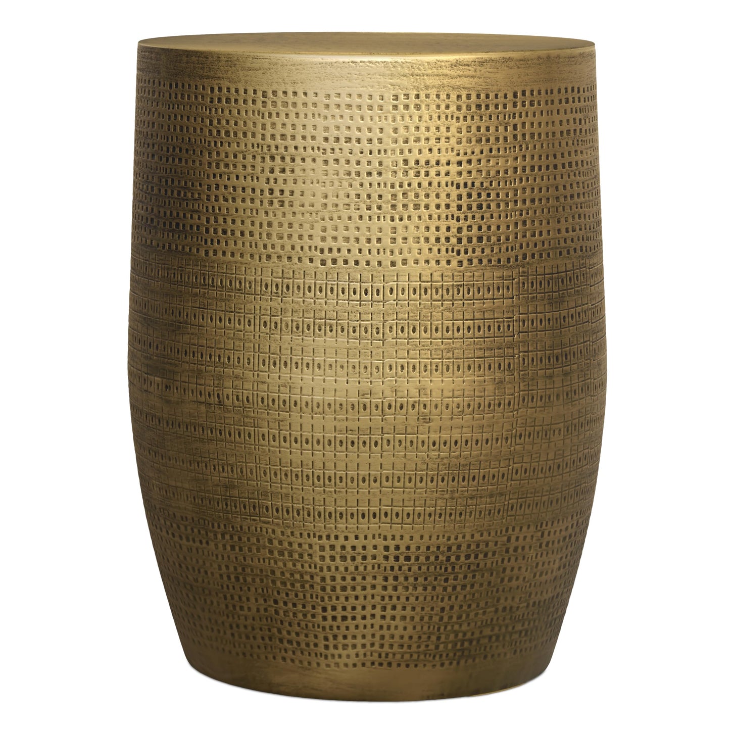 SIMPLIHOME Johnsen Metal Table - 15 inch Wide Solid Iron Round Accent Table in Antique Brass, Boho Side or End Table for Living Room, Bedroom, or Office with Etched Morse Pattern, Assembled