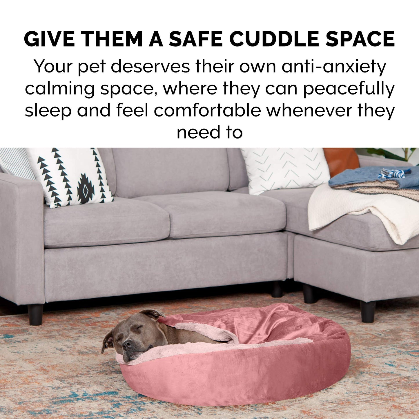 Furhaven 24" Round Calming Donut Dog Bed for Indoor Cats & Small Dogs, Washable, For Dogs Up to 20 lbs - Plush Velvet Waves Hooded Donut Bed - Rose Pink, Small