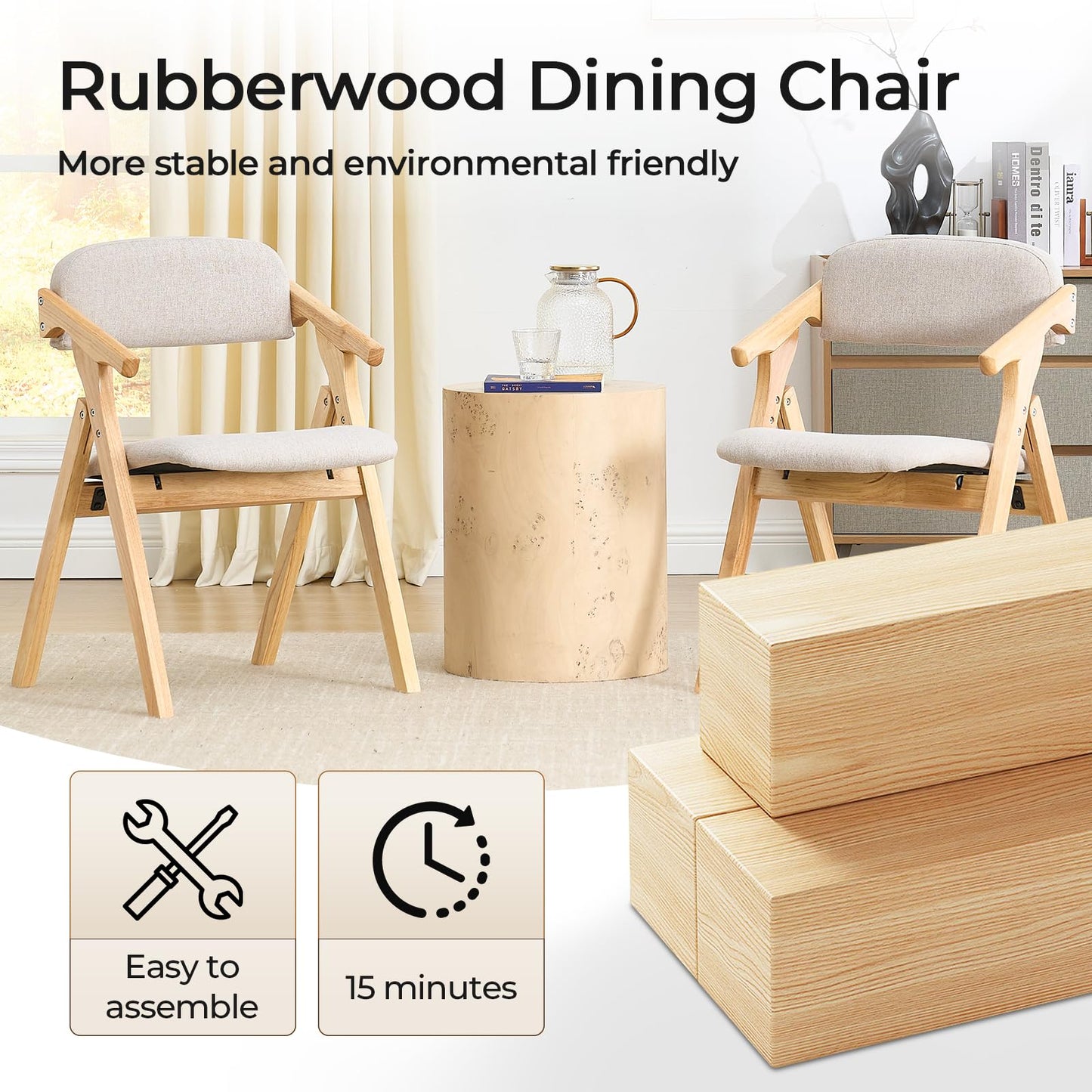 SinFurn Grod Folding Chairs with Padded Seats,Wooden Stackable Dining Chair,Easy to Store Foldable Dining Chairs for Kitchen, Living Room, Wedding Party Picnic (Beige)