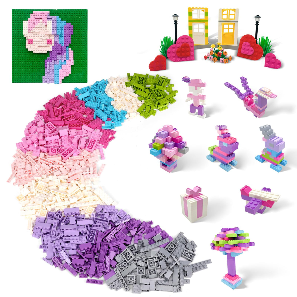 ekuzi Creative Building Blocks Set Compatible with Major Brands Classic, Includes Dual-Sided and Single-Sided Baseplates, Variety of Accessories to Spark Imagination