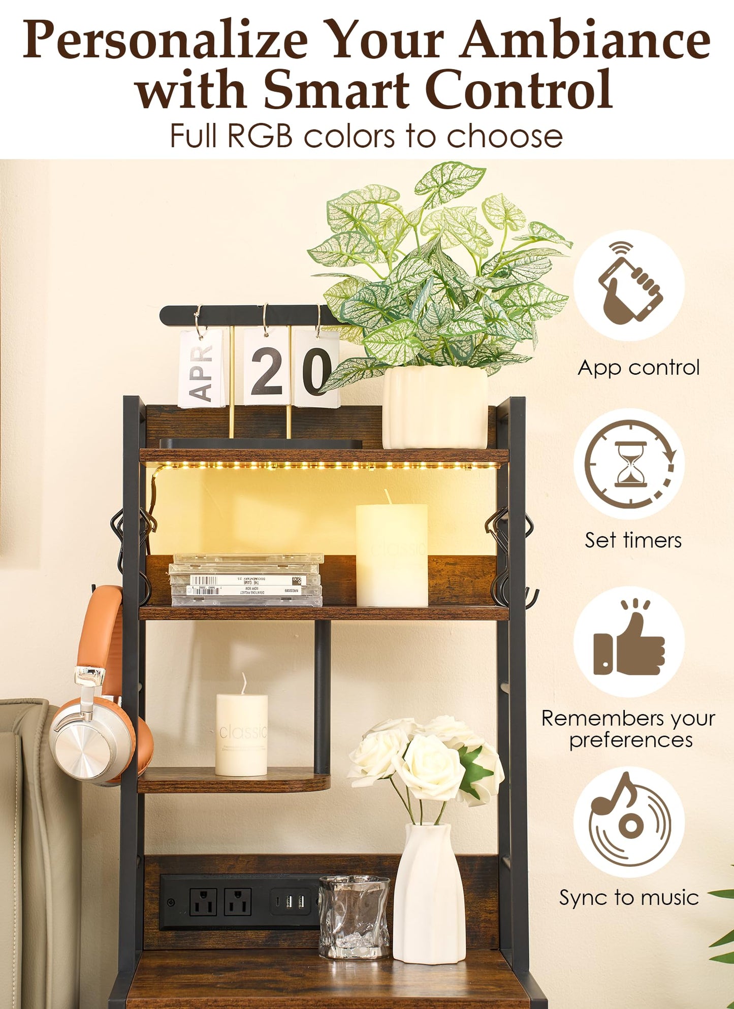 Baoz 57" Tall Nightstand Set of 2 with Charing Station & 5 Drawers, Brown