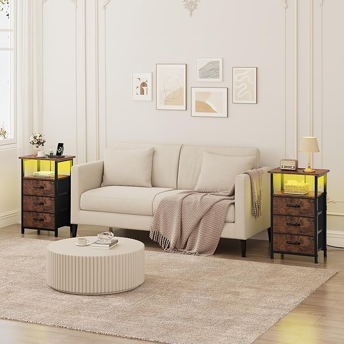 Vagusicc Night Stand with Charging Station, LED Nightstand