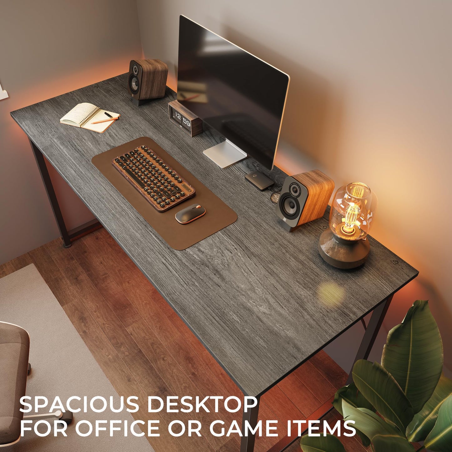 Huuger Computer Desk, 48 Inch Office Desk, Gaming Desk with Storage, Writing Desk Work Desk for Home Office, Study, Modern Simple Desk, Large Legroom, Metal Frame, Grey