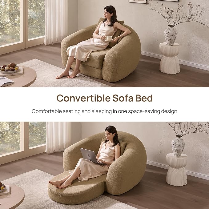 SICOTAS 49.9" Curved Convertible Sofa Couch Bed