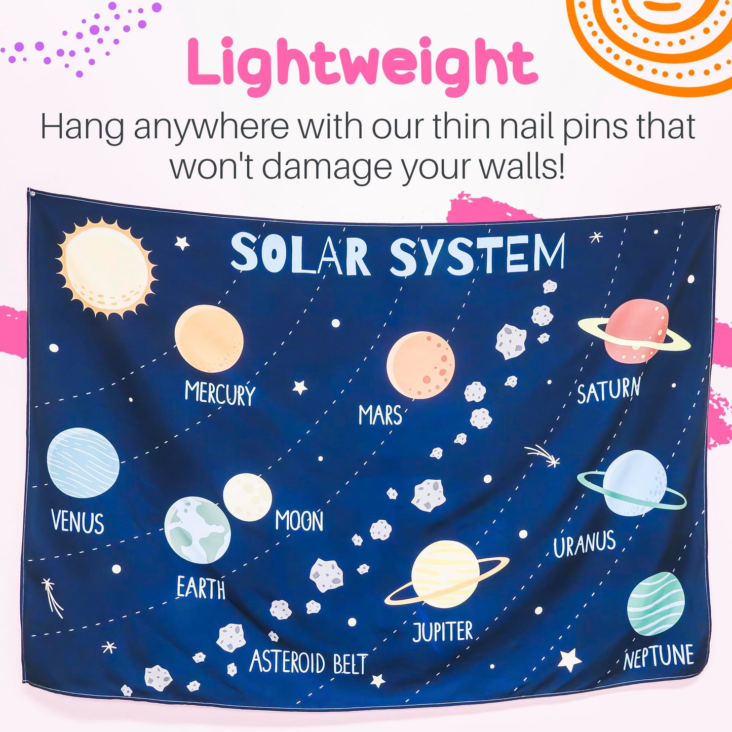 Birdy Boutique Solar System Educational Tapestry – 60" x 42" Outer Space Wall Hanging for Kids – Planets, Orbits & Astronomy Chart – Lightweight Classroom Decor for Preschool, Elementary & Middle School