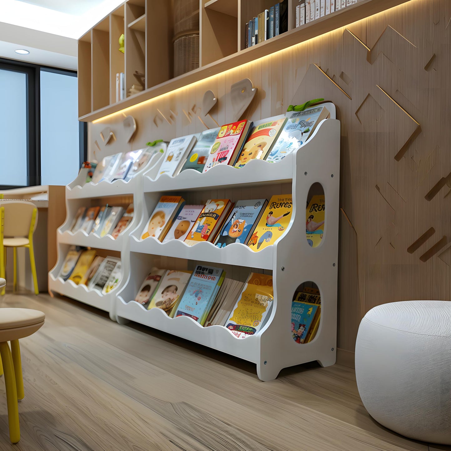 AMMEHOELA Wood Kids Bookshelf Montessori DutchDesign,SnowfallWhite