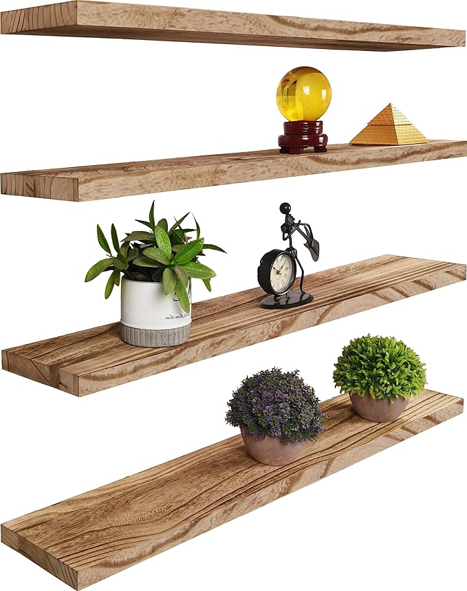 YYWUOJJ Wood Floating Shelves for Wall, Rustic Wall Shelves for Bedroom