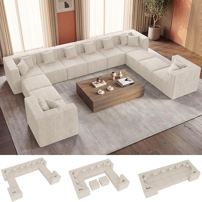 MONVANE Modular Sectional Sofa, Oversized 12 Seat Convertible U Shaped Couch