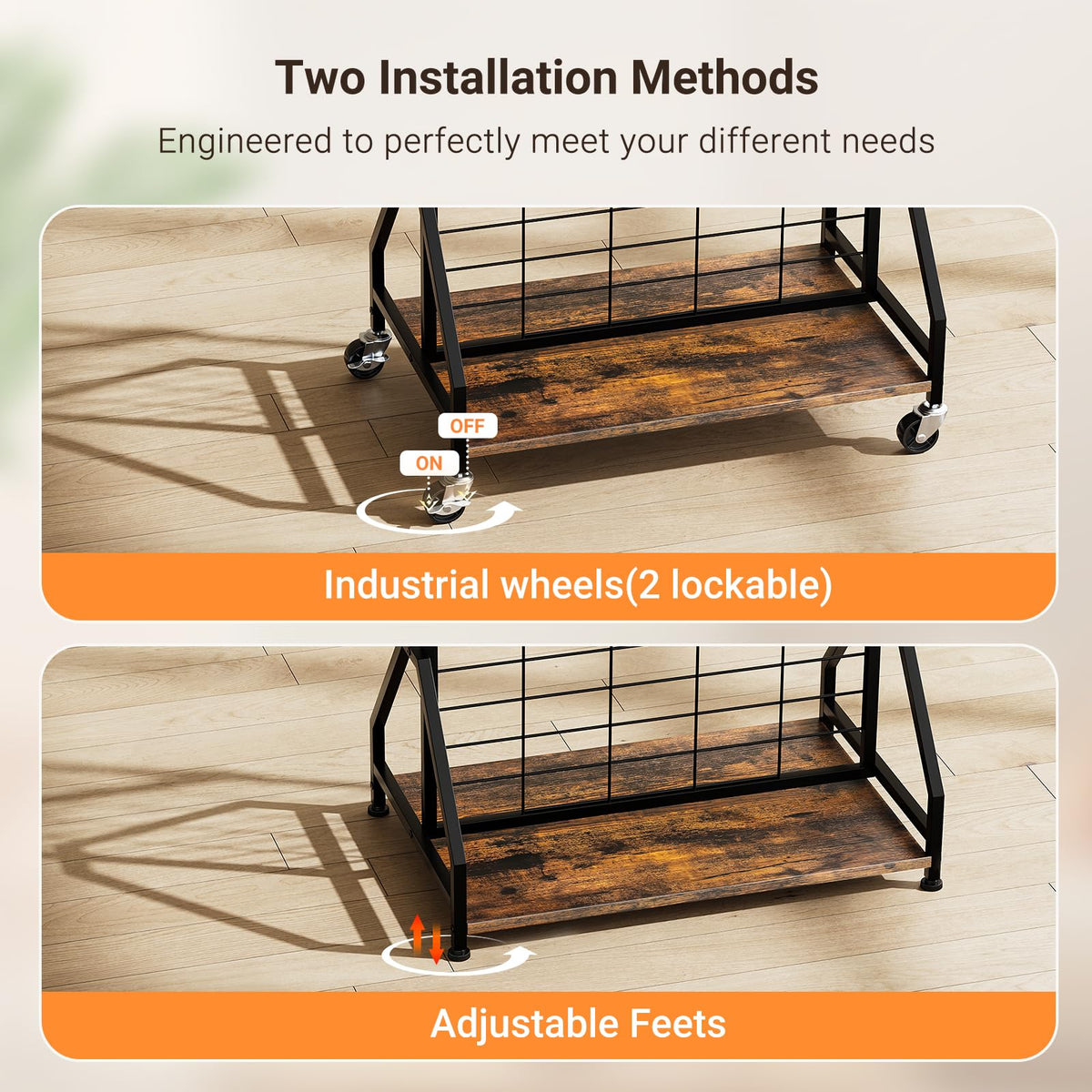 ELYKEN Foldable Grid Wall Panels 5.5' x 2' FT, Movable Wire Gridwall Display Rack with Wheels and Adjustable Foots, Retail Display Stand for Vendor with Storage (Rustic Brown)