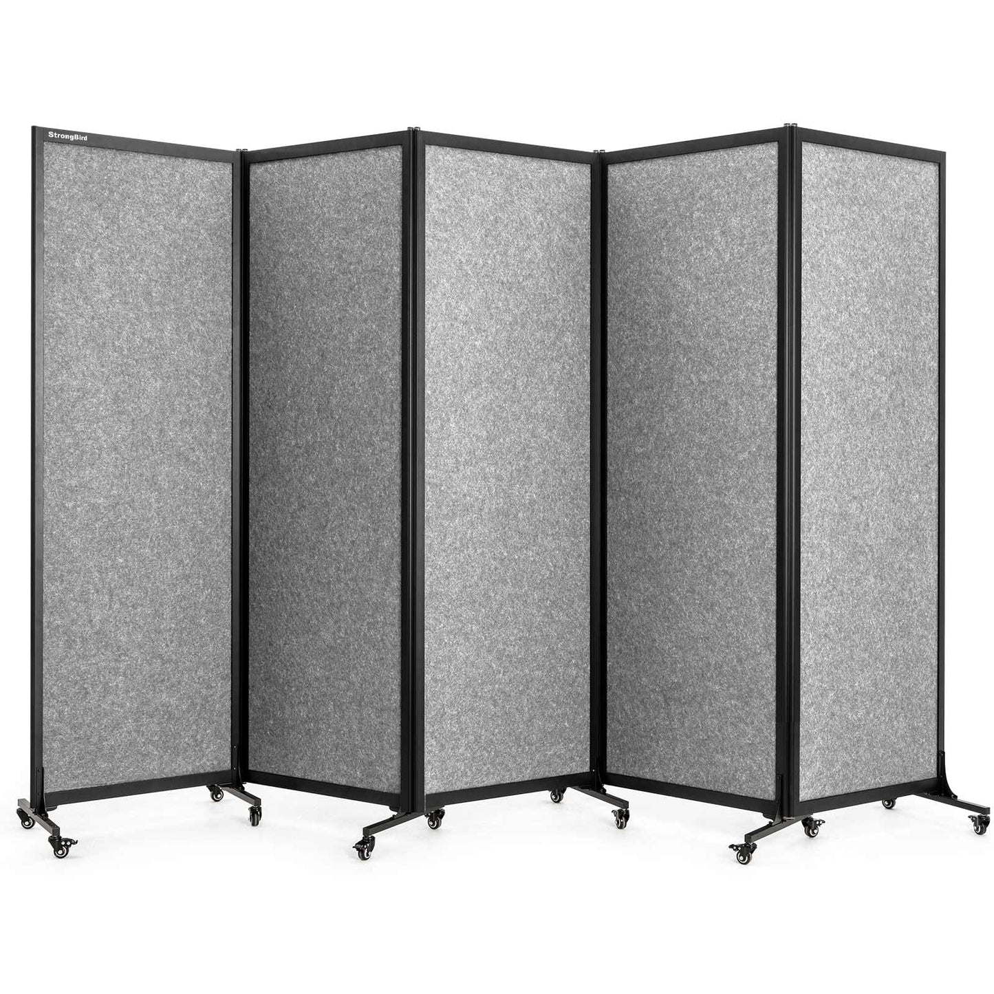 Upgrade Version Room Partition and Divider, Freestanding Rolling Dividers with Wheels,Office Privacy Screen Divider Wall,Classroom Felt Dividers,10'6"L* 6'7"H,5 Panel,Light Grey