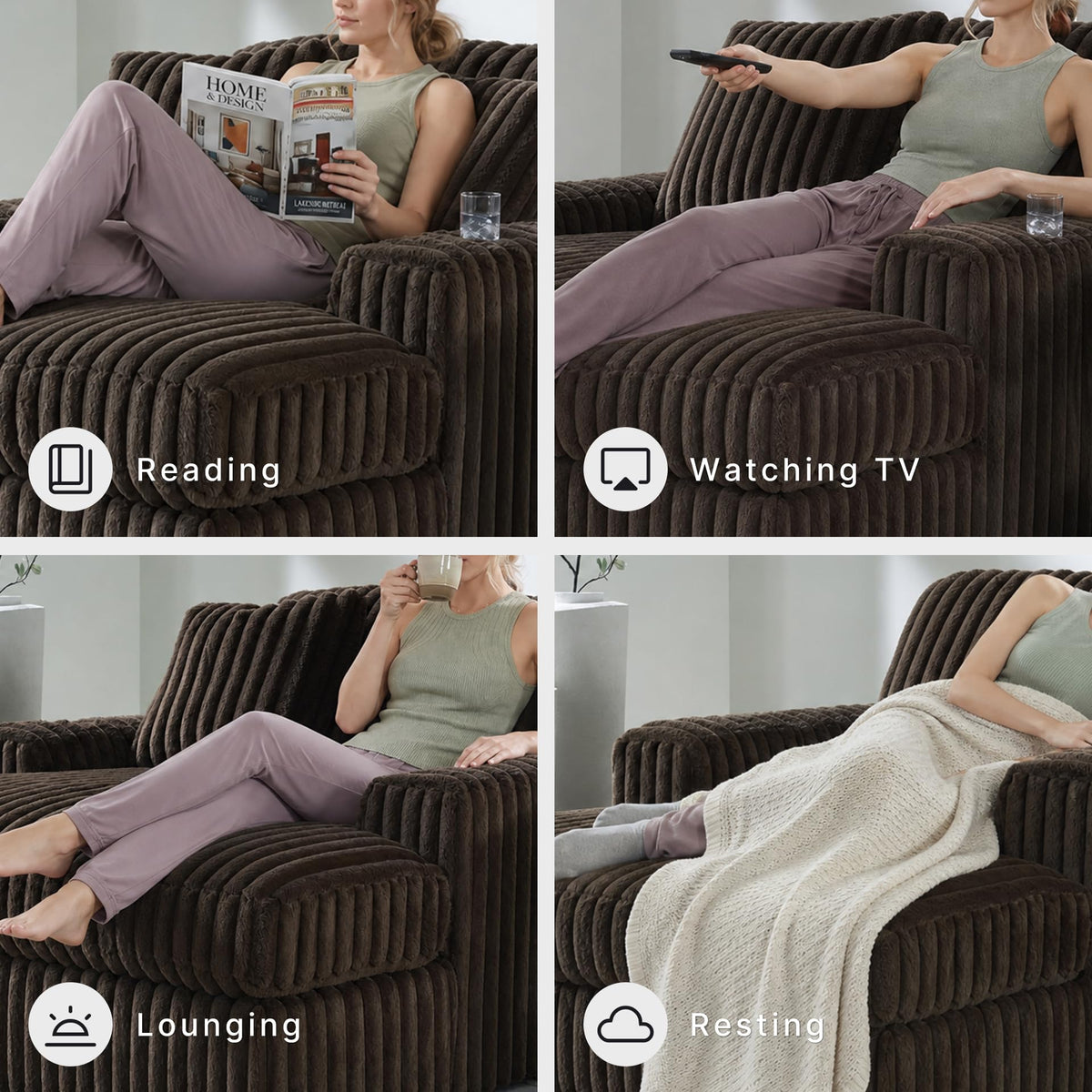Signature Design by Ashley Midnight-Madness Contemporary Oversized Chaise with Reversible Cushions, USB Ports and Cup Holders, Dark Brown