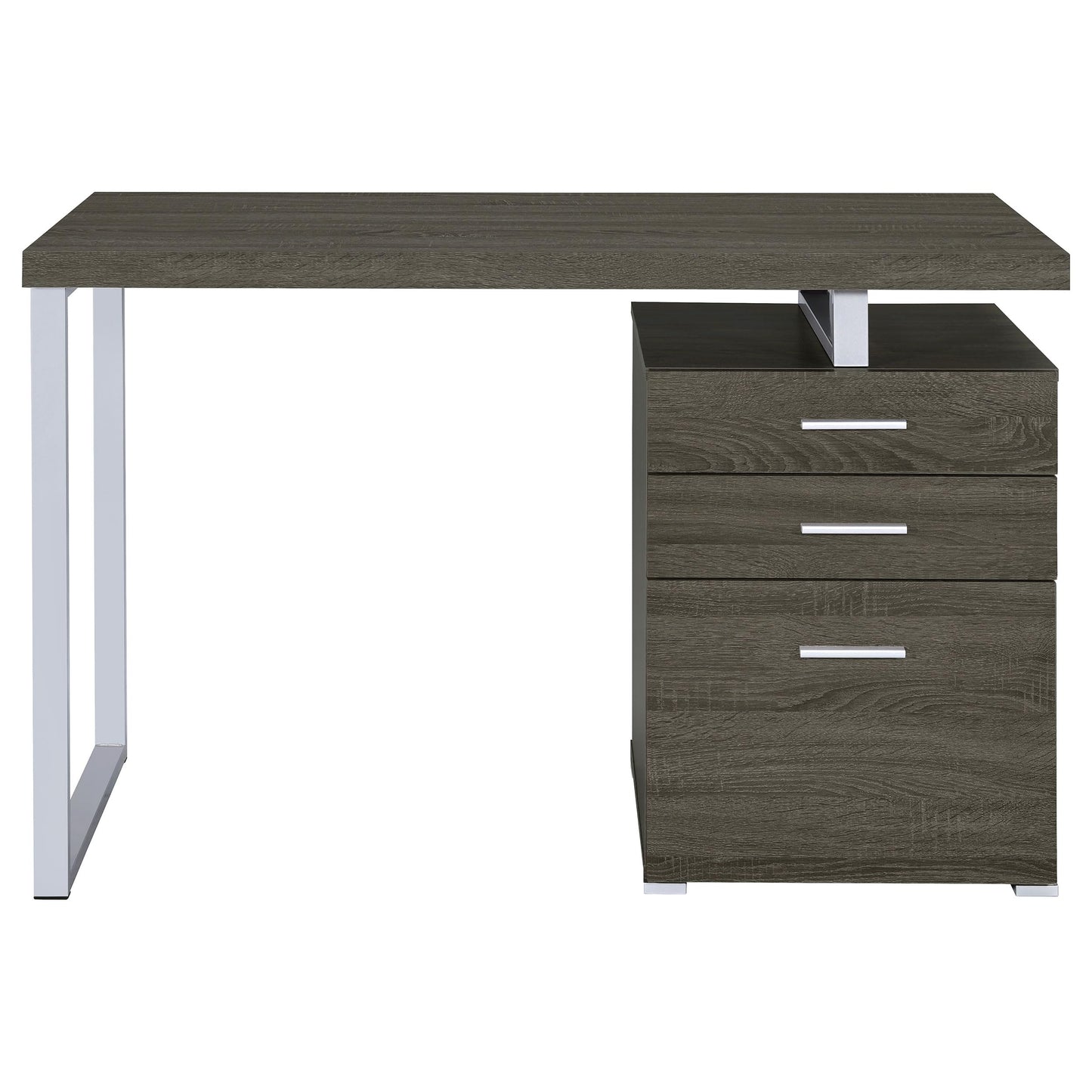 Coaster Home Furnishings Brennan Modern Contemporary Home Office 3-Drawer Writing Desk with Drawers Computer Desk Study Table File Cabinet Storage Silver Metal Frame Weathered Grey 800520