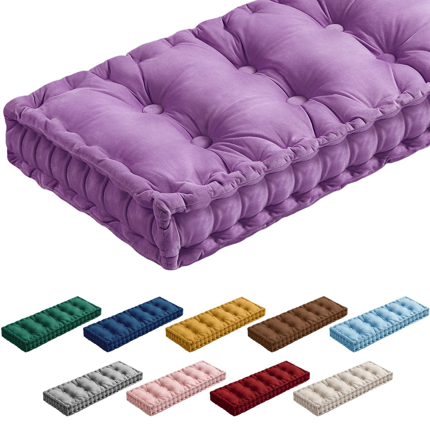 Threehoney Bench Cushions for Indoor Furniture 42x16 in Velvet Kitchen Dining Piano Window Seat Cushion, Tufted Patio Porch Swing Thicken Bench Pad Memory Foam(Light Purple)