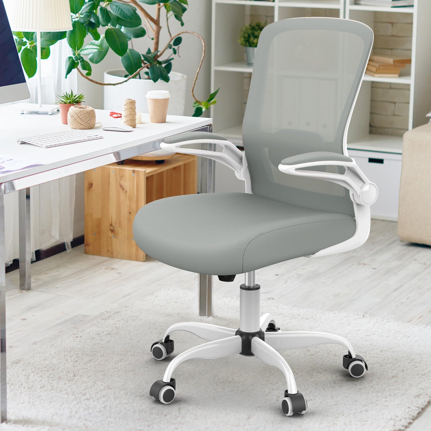 Mimoglad Ergonomic High Back Mesh Office Chair, Adjustable Lumbar Support, Thickened Seat Cushion (Modern, Moon Gray)