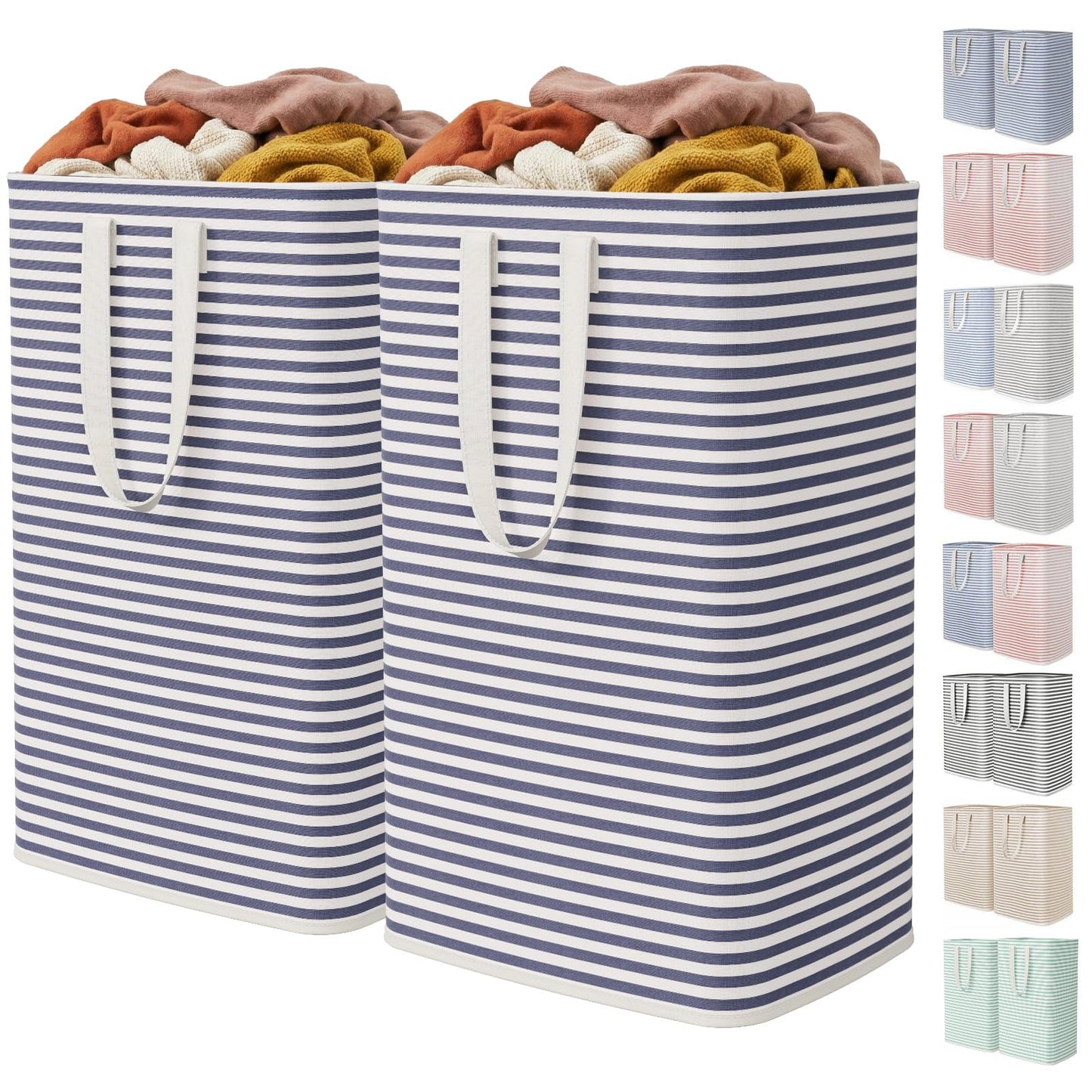 Lifewit 2 Pack Laundry Basket 80L Each, Collapsible Clothes Hamper with Reinforced Handles, Freestanding Waterproof Design for Bedroom and Laundry Room, Navy 160L Total