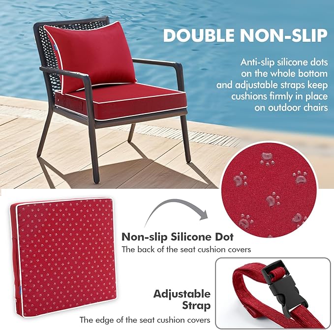 MIULEE Red Outdoor Seat Cushion 24x24 Inch Waterproof & 3 Year Fade Resistant