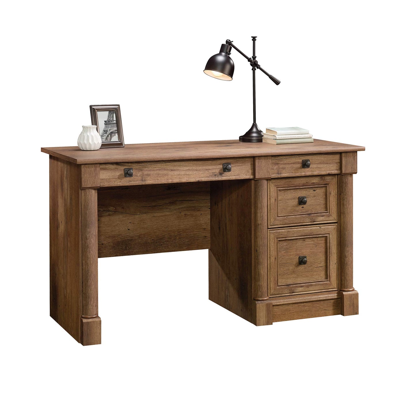 Sauder Palladia Library with Doors/Book Shelf Palladia Computer Desk, Vintage Oak Finish
