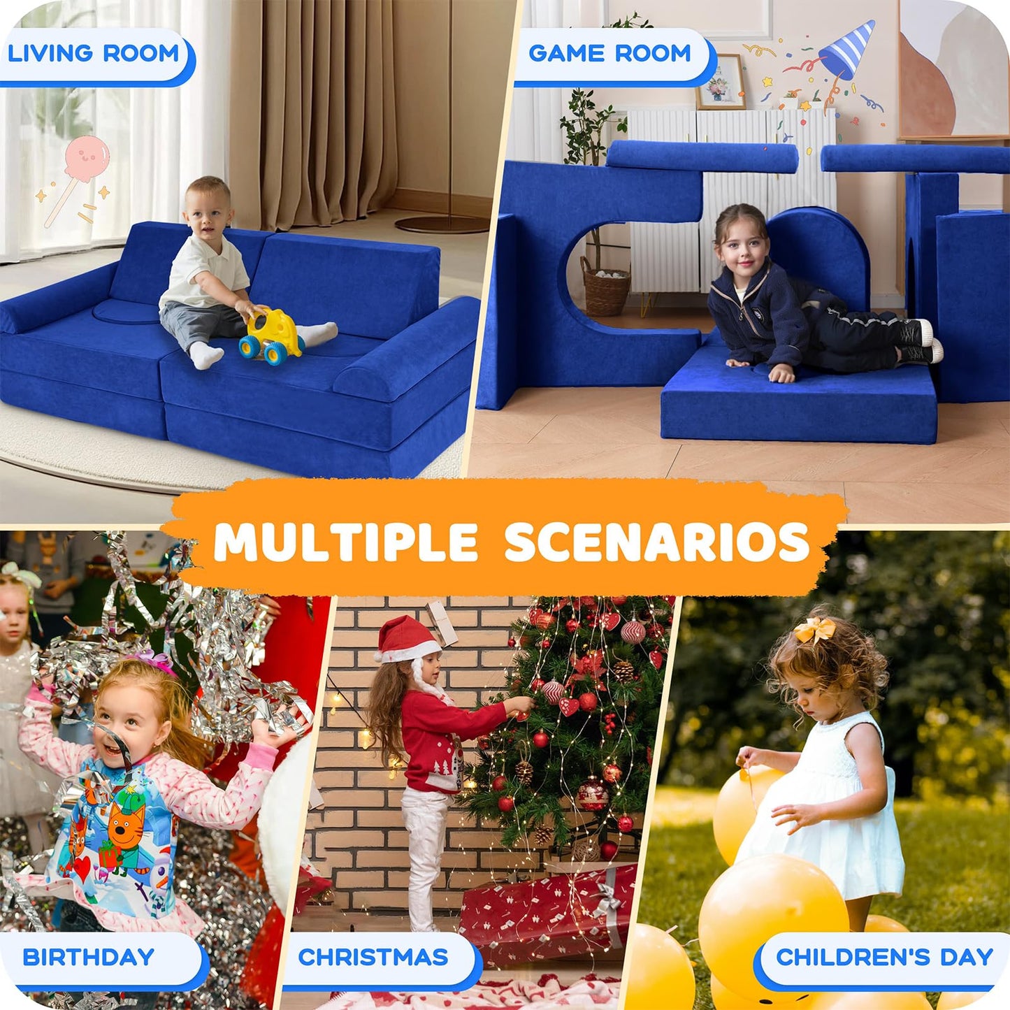 Winhomish 12 Pcs Modular Kids Play Couch – Premium Soft Foam, Removable Cover, Comfortable & Safe Toddler Couch for Children 1-6 Years, Portable & Easy to Clean, Ideal for Living Room & Playroom, Blue