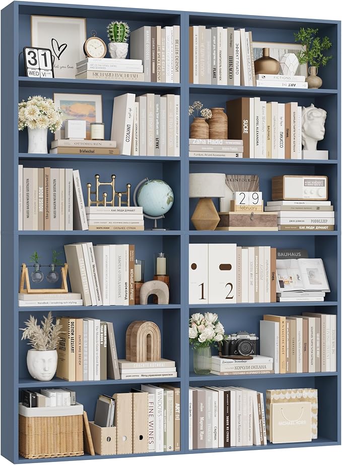 FOTOSOK 6-Tier Open Bookcase and Bookshelf Set of 2, Freestanding Display