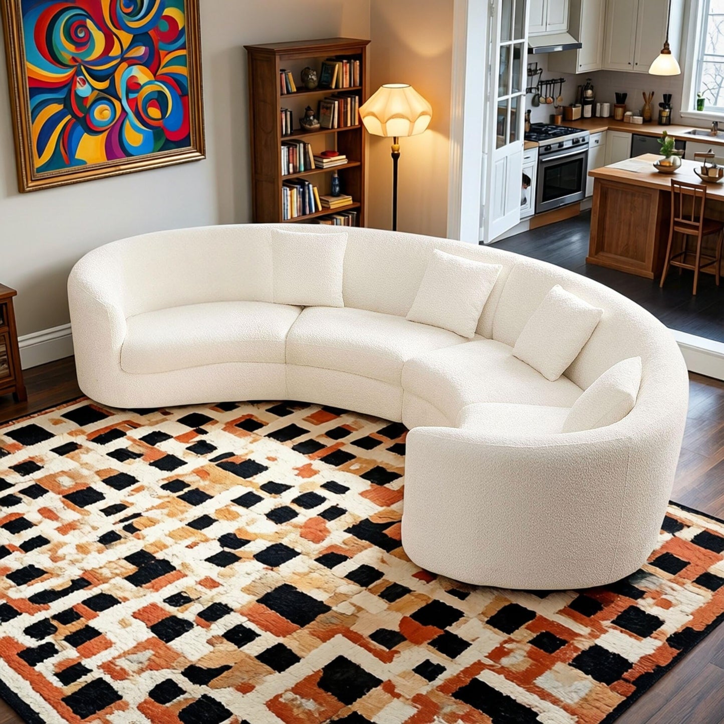 BBTJOINT Modern Half Round Sofa, Rearrangeable Curved Sectional, a Third Modular Circle Couch, Cream White Boucle Fabric Upholstery Furniture, 4-Seater Semicircular Living Room Set