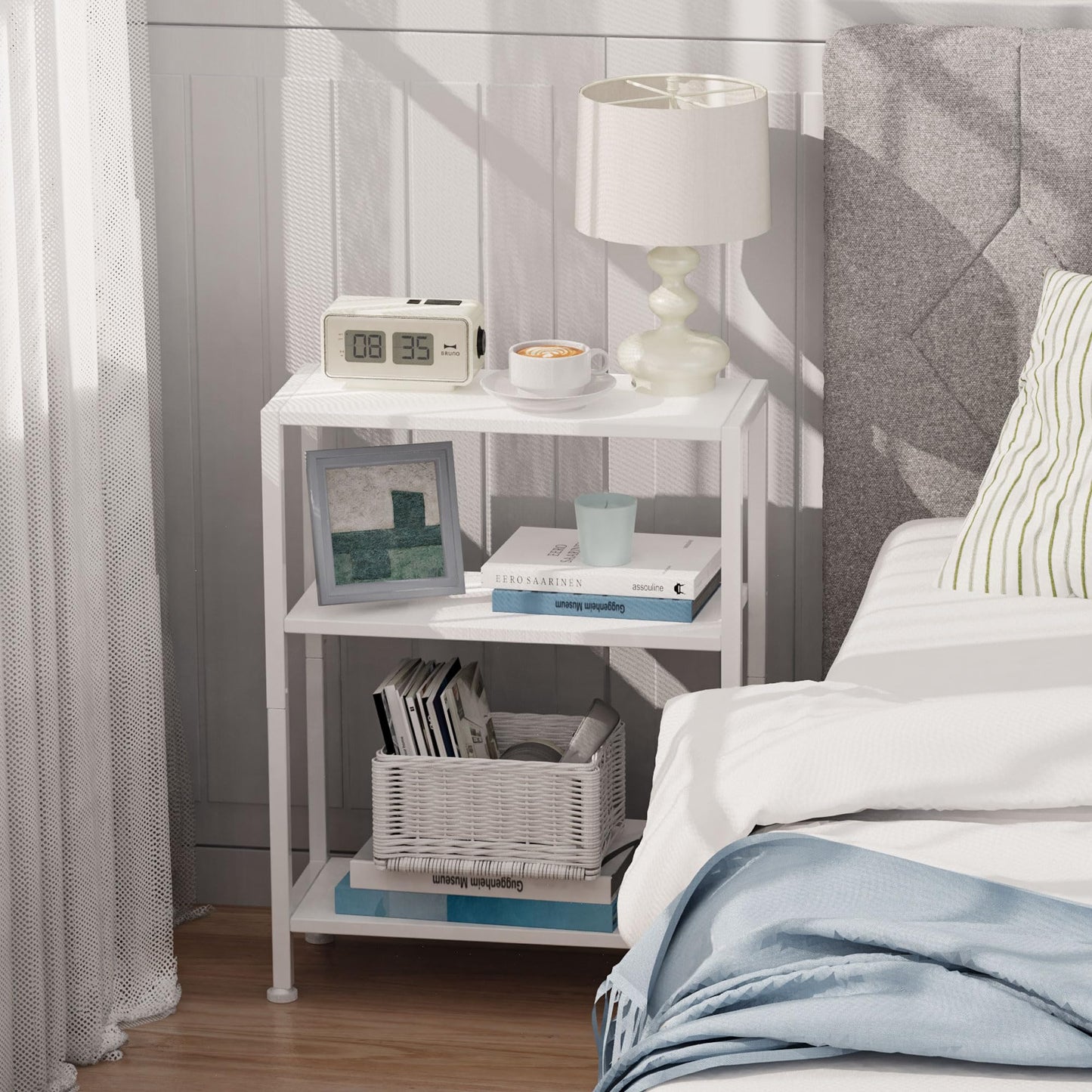Vantimo 3-Tier Side Table, Small End Table, Sofa Side Table for Narrow Spaces, Slim End Table, Skinny Nightstand Table for Living Room Bedroom Office, White
