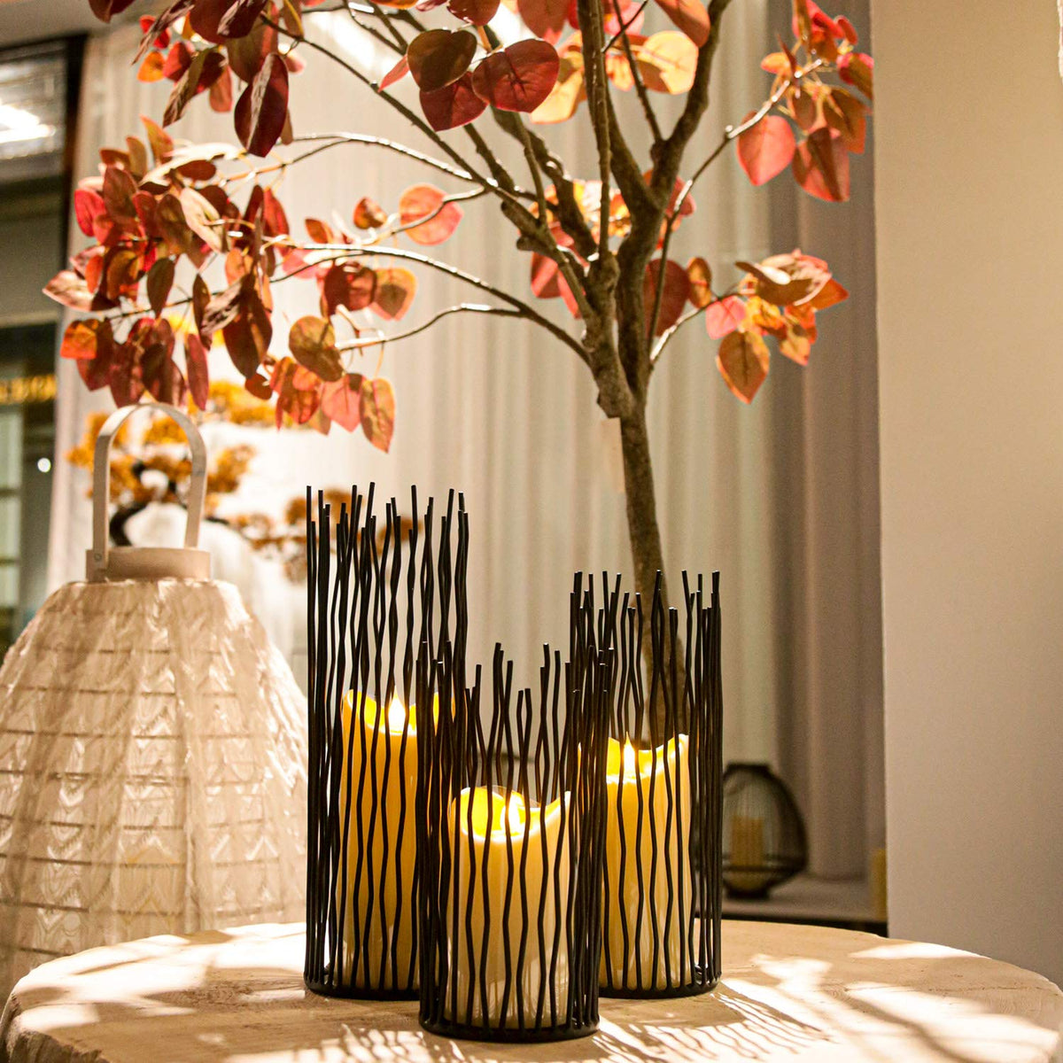 Candle Holders Set of 3 Black Metal Iron Pillar Candlestick Modern Indoor and Outdoor Candlestick Holders for Table Centerpiece Fireplace Mantel Decoration,Home,Party, Wedding,Dining Room Decor