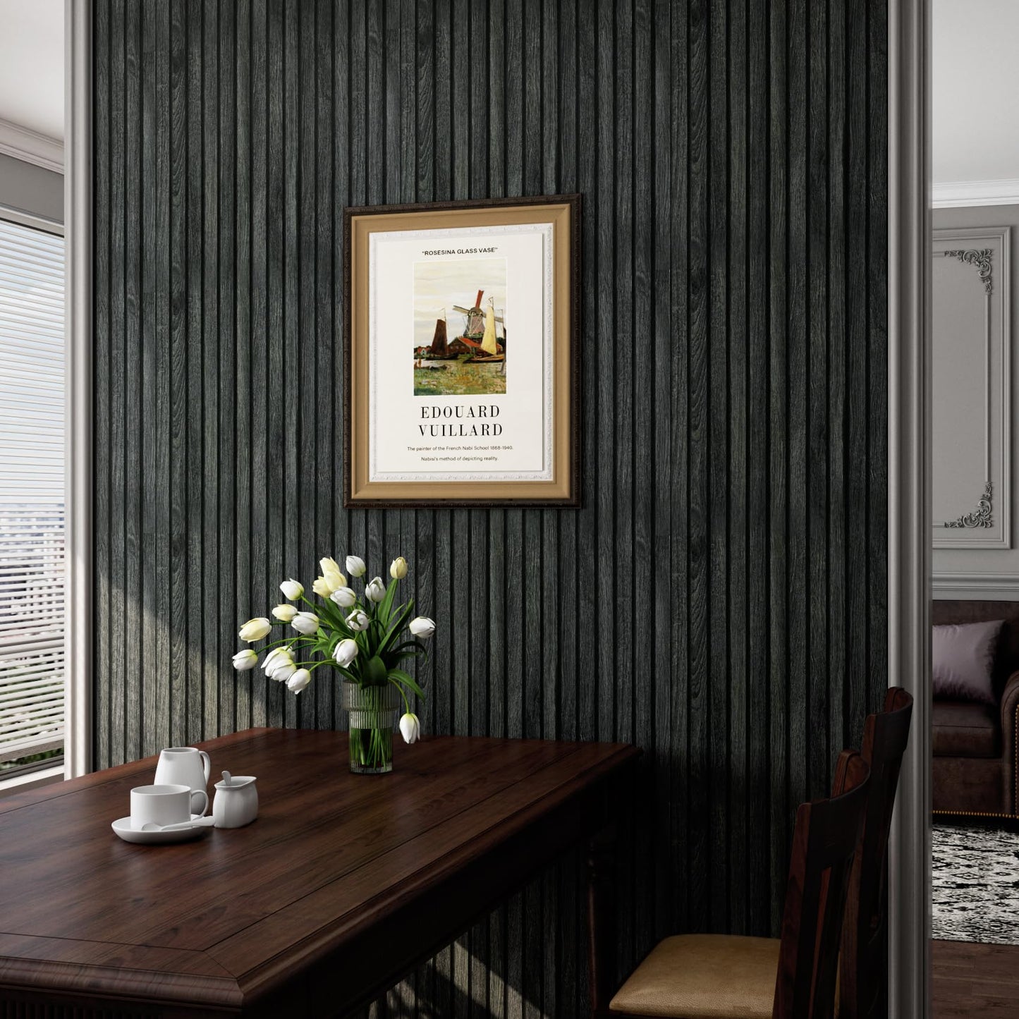 LACHEERY Black Wood Panel Wallpaper Peel and Stick 3D Wood Slat Wall Paper Black Wooden Slats Panels for Wall Cabinets Removable Contact Paper Self Adhesive Oak Slat Panel Roll Decorative 15.8"x80"