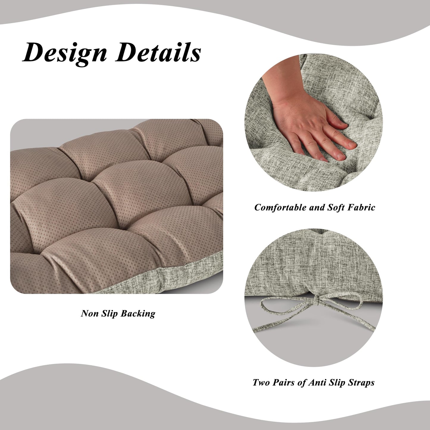 FlyGulls Bench Cushion for Indoor Furniture Rectangle Bench Seat Cushion for Bay Window Entryway Bench Thick Textured Chair Cushion with Non-Slip Backing 1 Pack 48 x 19 inch (1, Heather Gray)