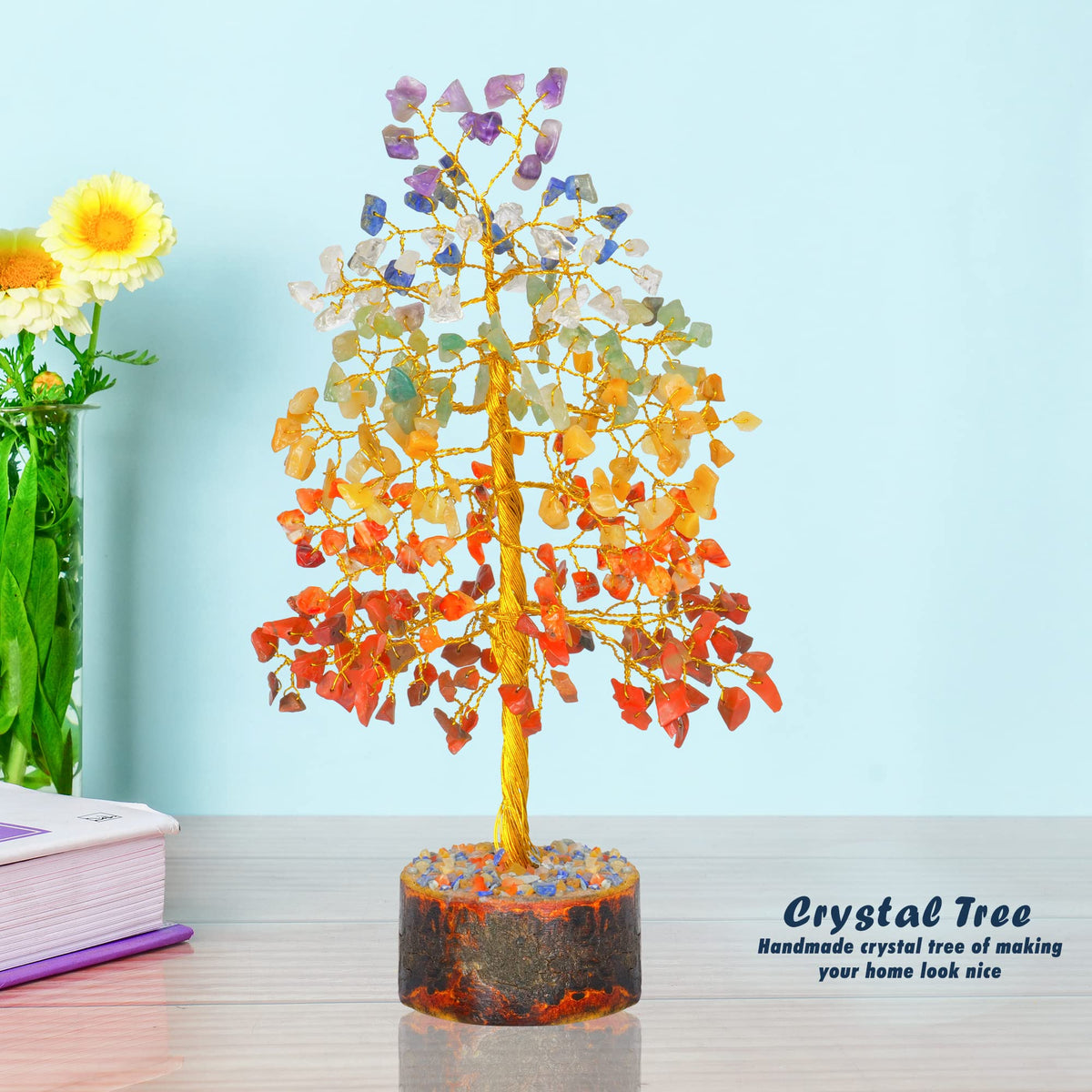 Seven Chakra Tree - Crystal Tree for Positive Energy - Tree of Life - Charkas Crystals - Gem Tree - Spiritual Decor - Feng Shui Crystals and Stones - Chakra Decor - Crystal Bonsai Tree - Gifts