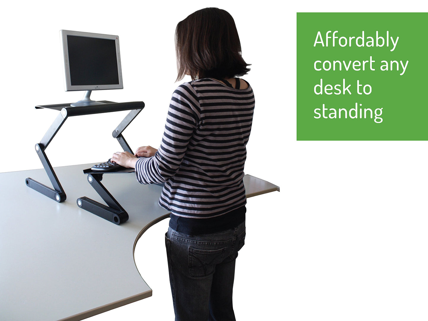 WorkEZ Adjustable Standing Desk Converter w/2 Fans & 3 USB Ports, Sit to Stand Desk Riser Monitor Standing Computer Desk, Height & Angle Negative Tilt